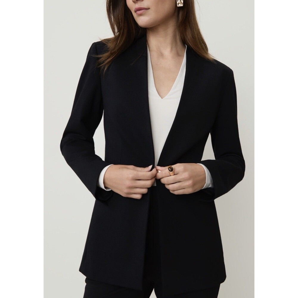 Ann Taylor Blazer Jacket Size 8 Black Single Hidden Button Collarless EUC